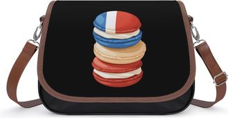 Generic Macarons French Flag Womens Leather Crossbody Bags with Adjustable Strap Casual Printed Shoulder Handbag
