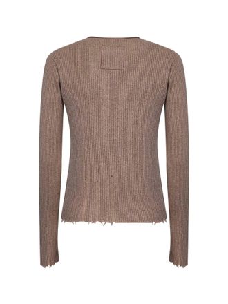 Uma Wang Womens Ribbed Cashmere Henley Top Beige Knitwear Sweater
