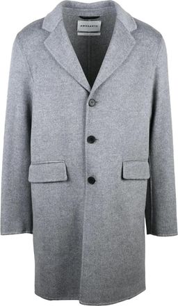 Amaranto Light Grey Wool And Cashmere Blend Coat With Notched Lapel