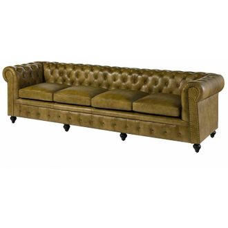 Massivmoebel24 chesterfield 304 Divano 4 posti - vera pelle / verde 274x82x75