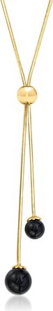 Ross-Simons Italian 6-8mm Onyx Bead Lariat Necklace in 18kt Gold Over Sterling