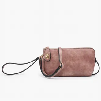 Jen & Co. Crossbody Wristlet Clutch With Twist Lock Closure In Dark Rose