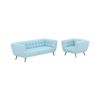Rendez-Vous D&eacute;co Conjunto de sof&aacute; y sill&oacute;n en tela azul claro para 4 personas