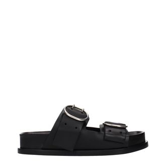 Jil Sander Black Leather Womens Slippers