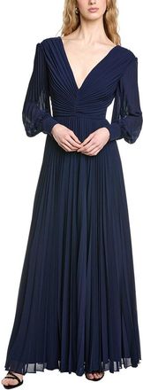 Badgley Mischka Pleated V-Neck Gown