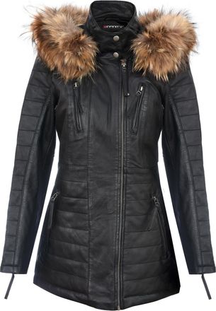 Infinity Leather Womens Slim Fit Leather Hooded Parka Jacket-Northam