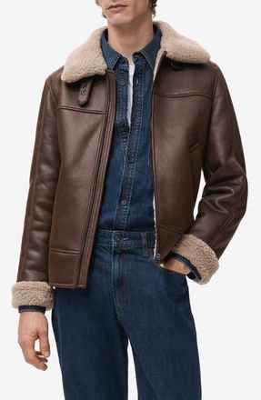 Mango Faux Shearling Jacket in Tobacco Brown at Nordstrom, Size X-Large
