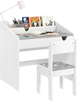 Mauro Ferretti Set Sedia E Tavolino Per Bambini 3-6 Anni Con Organizzatore E Cassetto Estraibile, In Legno Grigio