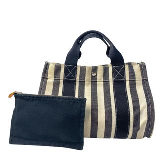 Herm&egrave;s Black White Canvas Pouch Tote Bag (Pre-Owned)