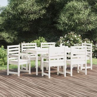 vidaXL Juego De Comedor De Jard&iacute;n 7 Piezas Madera Maciza Pino Blanco Vidaxl