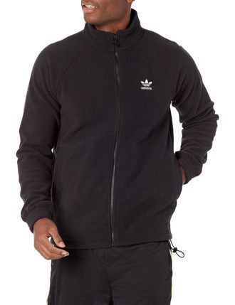 adidas Originals Mens Adicolor Trefoil Teddy Fleece Jacket Outerwear, Black, XL