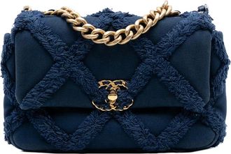 Chanel Borsa a tracolla media 19 in tela e cotone con battente 2020 - Blu