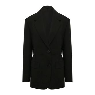 Prada Blazers, female, Black, Size: S Belted Single-Breasted Jacket