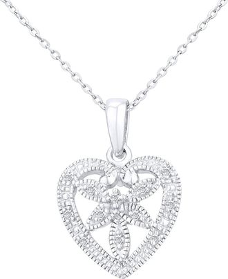 Jewelco London 9ct White Gold Round 5pts Diamond Heart Pendant Necklace 18 inch - PP0AXL3055W