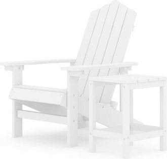 vidaXL Garden Adirondack Chair with Table HDPE White vidaXL