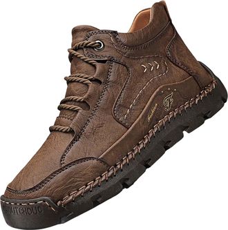 Generic Mens Ankle Boots Leather, Flats Shoes Non-Slip Soles Sports Shoe Lace Up Walking Trainers Vintage Casual Sneakers Hard Wearing Outdoor Shoes High Top 