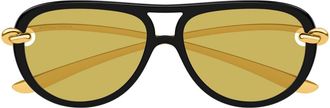 Bottega Veneta Bottega Veneta Bv1418s Signature Icons 001 Black Gold Yellow Sunglasses