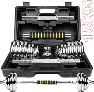 Trade Shop Manubri Con Bilanciere Regolabile Totale Di 15 Kg Sollevamento Pesi Bodybuilding - - Trade Shop Traesio