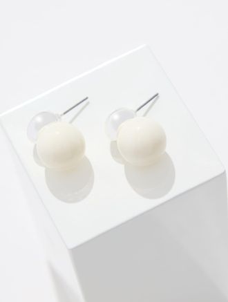 Talbots Polished Bauble Earrings - Ivory/Shiny Silver - 001 Talbots