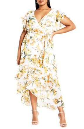 City Chic Floral Print Faux Wrap Dress in Butter Perfect Petal at Nordstrom Rack, Size L/20W