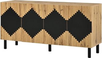 Urban Meuble Aparador efecto madera y negro motivo rombos 4 puertas 140x40x70cm