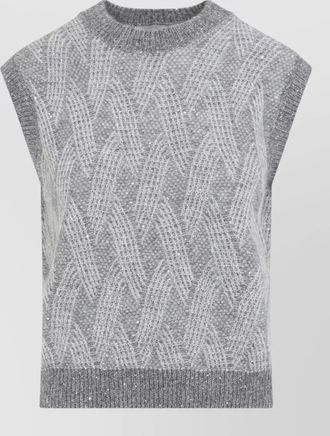 PESERICO ribbed openwork sleeveless mock neck knitted top