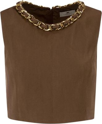 Elisabetta Franchi Mouwloze Top met Juwelenketting - Dames - Tops zonder mouwen - Bruin - M - Polyester - Tops