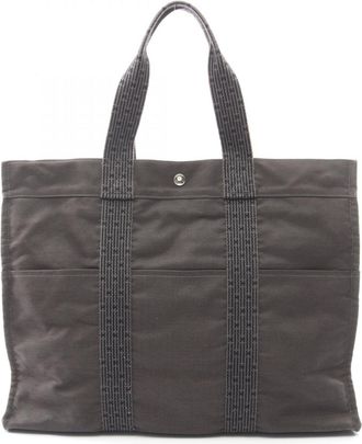 Herm&egrave;s Gray Nylon Canvas Tote Bag (Pre-Owned)