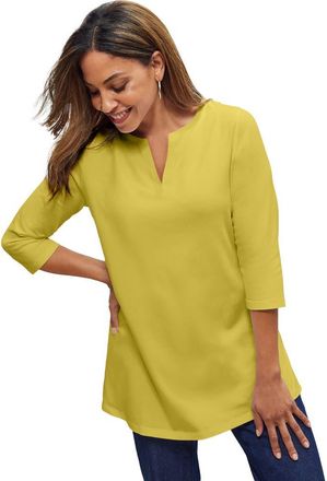 Jessica London Stretch Cotton Notch Neck Tunic in Golden Citrus at Nordstrom, Size Small