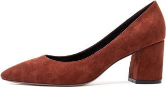 Castamere Womens Leather Lining Block Heels Pointed Toe Slip-On Court Shoes 2.4IN Mid-Heel Brown Red Suede Pumps UK 7