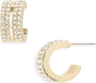 BaubleBar Pav&eacute; Crystal Huggie Hoop Earrings in Gold/Clear at Nordstrom Rack