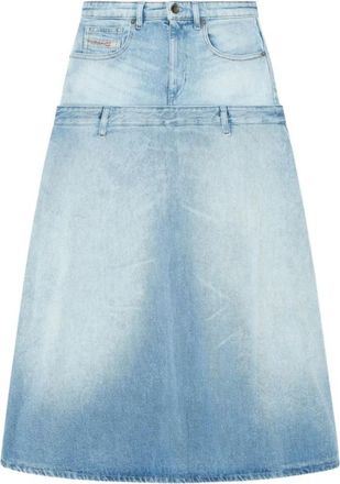 Diesel Rokken, Dames, Blauw, W25, Denim, De-Vorya-S Midi Denim Rok
