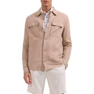 Bugatchi Aerolinen Linen Blend Shirt Jacket in Desert at Nordstrom, Size Xx-Large