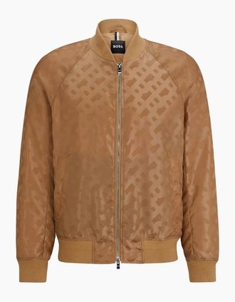 HUGO BOSS Mens Geometric Patterned Ribbed Cuff Bomber Jacket - Cream - Size: Regular/36