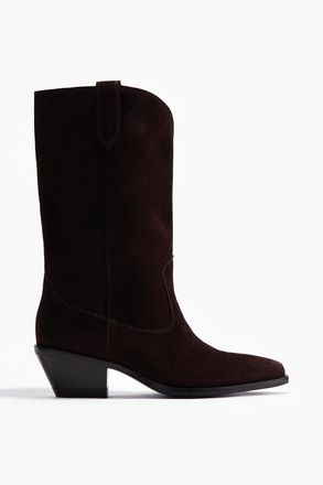 H&M Wadenhohe Cowboystiefel aus Veloursleder - Dunkelbraun