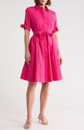 Calvin Klein Solid Cotton Shoulder Tie Shirtdress in Hibiscus at Nordstrom Rack, Size 10