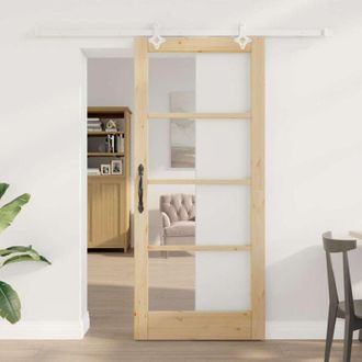 vidaXL Puerta Corrediza Manual Marr&oacute;n 86 X 198.5 Cm Madera Y Metal Vidaxl