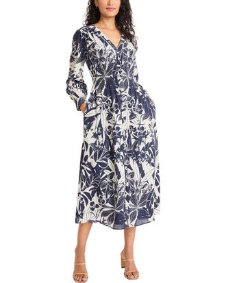 Maggy London Long Sleeve V-Neck Midi Dress