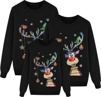 Generic Family Christmas Jumpers for Men Women Kids Funny Matching Family Reindeer Printed Xmas Tree Oversized Sweatshirts Couples Ugly Family Christmas Jumpe