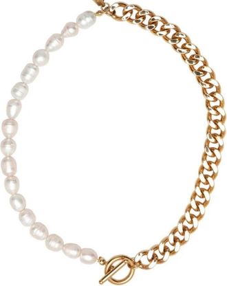 Pompeii3 18k Yellow Gold Plated Fresh Water Pearl And Curb Link Necklace 18 Toggle Clasp
