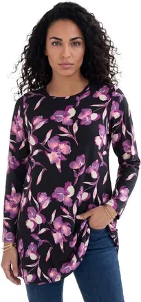 Roaman's Ultimate Long Sleeve Crewneck Swing Tunic in Lavender Iris Floral at Nordstrom, Size 12