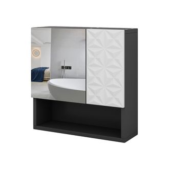 Vicco Armario Con Espejo Para Ba&ntilde;o Edge, Negro, 54 X 55 Cm Con Puerta Y Compartimentos Abiertos