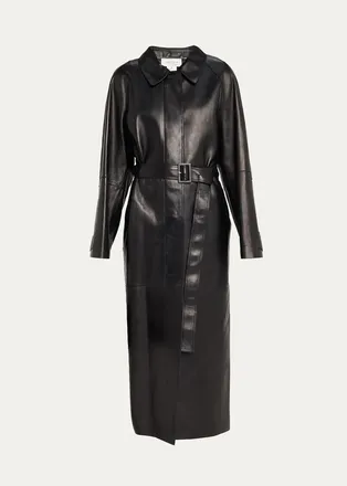 Lafayette 148 New York Oversized Belted Leather Trench Coat