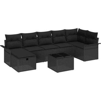 vidaXL Conjunto De Sof&aacute; De Jard&iacute;n Manual 8 Pcs Negro Rat&aacute;n Sint&eacute;tico