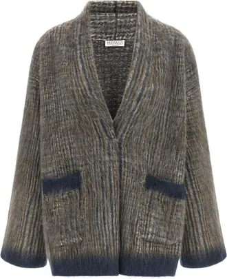 Brunello Cucinelli Womens Gray Wool Cardigan Clothing