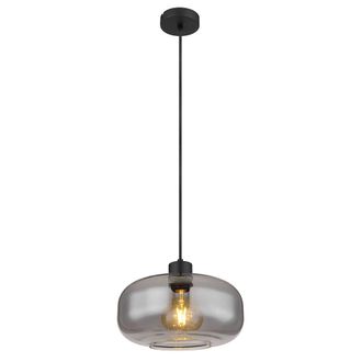 Globo Lighting Lampada A Sospensione A Led Lampada Da Tavolo Da Pranzo Lampada In Vetro Fum&eacute; Soggiorno Rotondo Nero, Metallo Retr&ograve;, 1x E27 Filamento Led Bianco Caldo