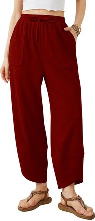 Generic Ladies Casual Solid Color Cotton Sweatpants with Pockets Crossed Cuffs Loose Straight Leg Haren Cropped Pants Casual Pant Suits for Women Velour (Red,