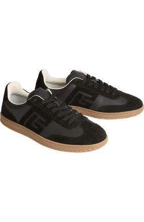 Balmain Swan suede and smooth leather trainers in Black at Nordstrom, Size 42