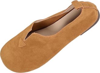 Generic Womens Flat Shoes Casual Round Toe Walking Flats Solid Color Lightweight Classic Comfortable Slip On Pumps Shoes Work Party Leisure Brown
