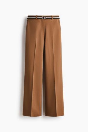 H&M Belted Bootcut Trousers in Brown at Nordstrom, Size 14
